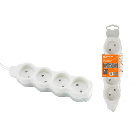 Удлинитель бытовой  "Люкс" УЛ4 4 гнезда, 3м, б/з, с з/ш, ПВС 2х0,75 мм2  10А/250В бело-серый TDM