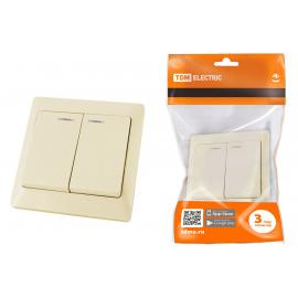 Выключатель 2 кл. с подсветкой 10А сл. кость "Ильмень" TDM