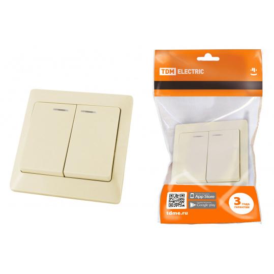 Выключатель 2 кл. с подсветкой 10А сл. кость "Ильмень" TDM