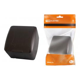 Розетка 2П+3 открытой установки IP54 16А с крышкой шоколад "Селигер" TDM