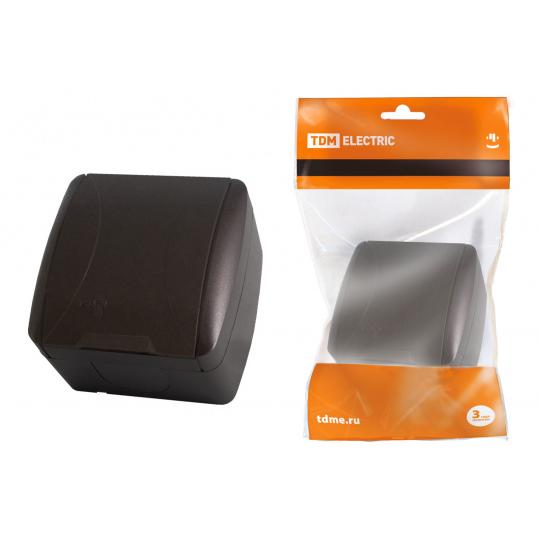 Розетка 2П+3 открытой установки IP54 16А с крышкой шоколад "Селигер" TDM