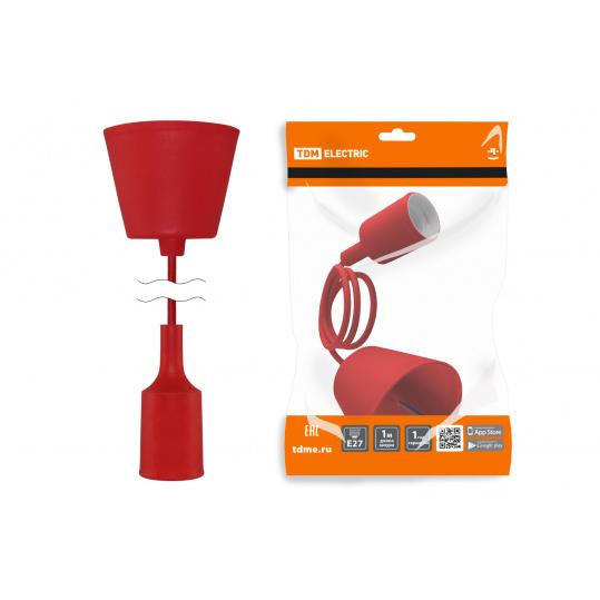 Патрон пластиковый Е27 с подвесом 1 м, красный TDM
