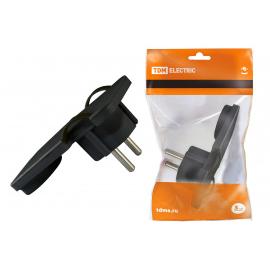 Вилка угловая плоская (8 мм) черная 16А 250В TDM пост 02.06.2019