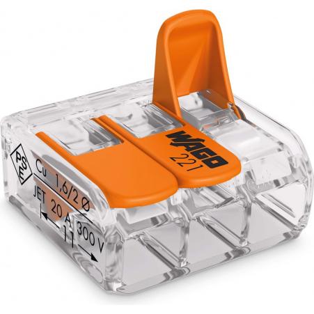 Клемма рычажная 221-413 3х0,2-4 кв.мм Cu (50 шт/уп) (WAGO) НОВЫЕ(222-413)